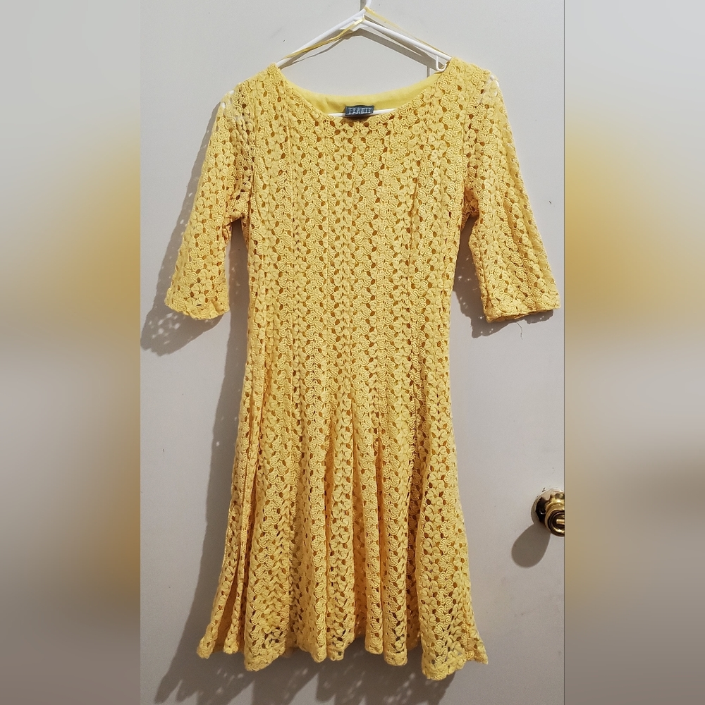 Rabbit Rabbit Rabbit Crochet yellow Fit & Flare Dress Petite